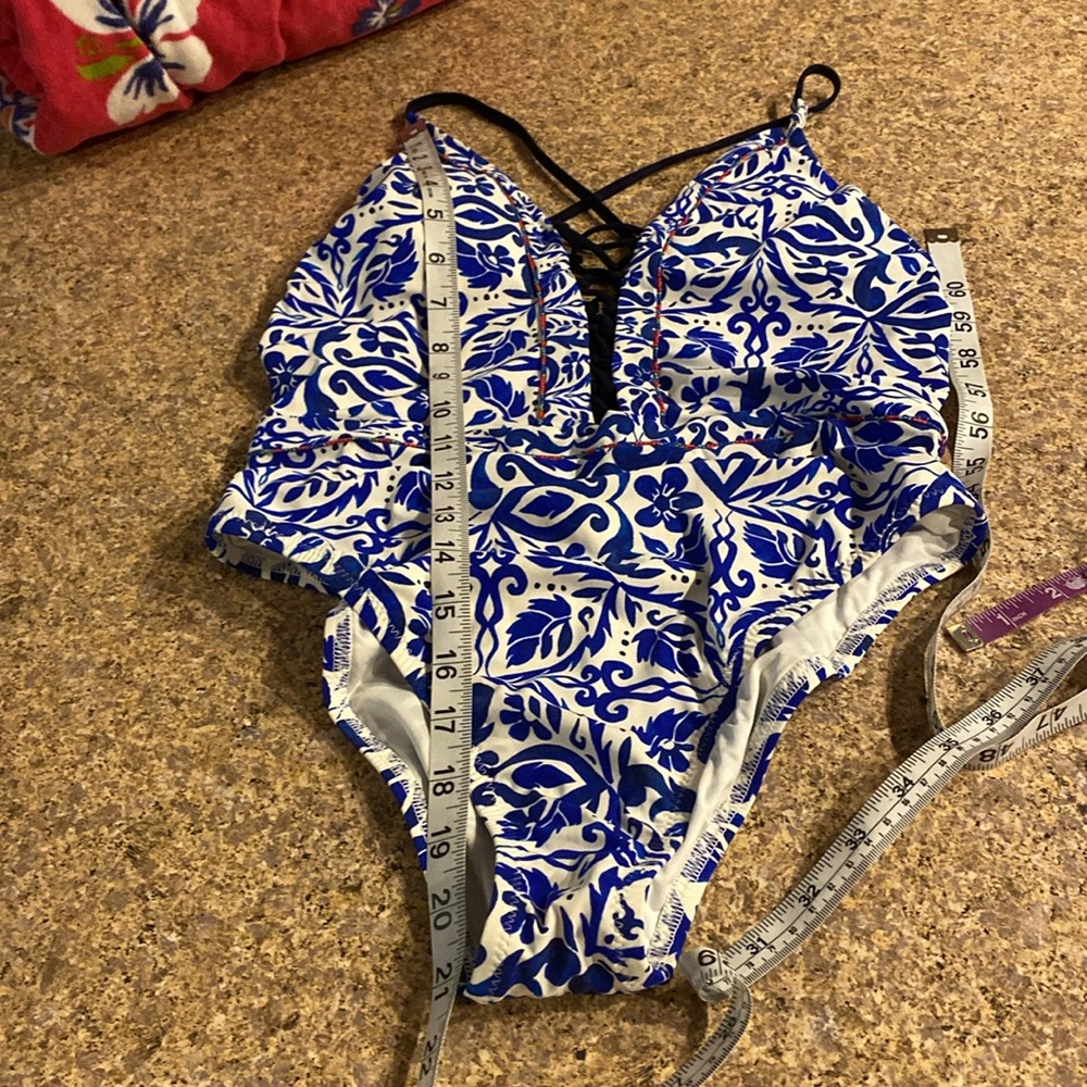NWT Nanette Lepore Swim One Piece Suit Small Blue White - Picture 4 of 17
